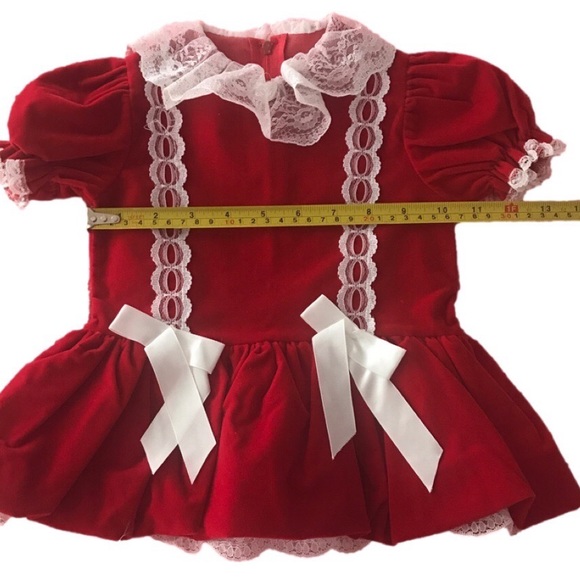 ✨Sold✨Vintage Red Velvet Baby Dress Little Beauty Original 18 Months - Picture 4 of 11
